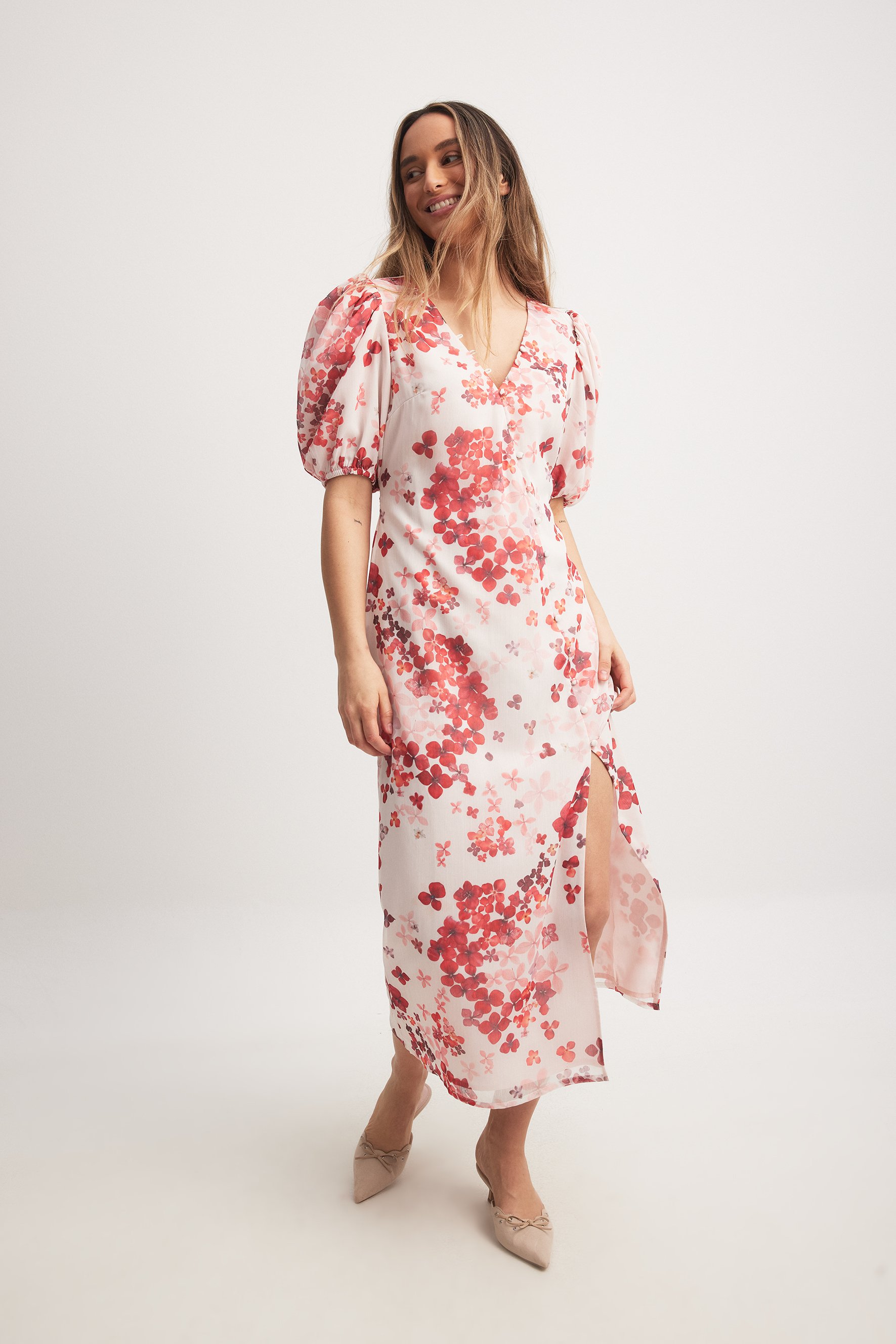 Floral Print Asymmetric Buttoned Midi Dress