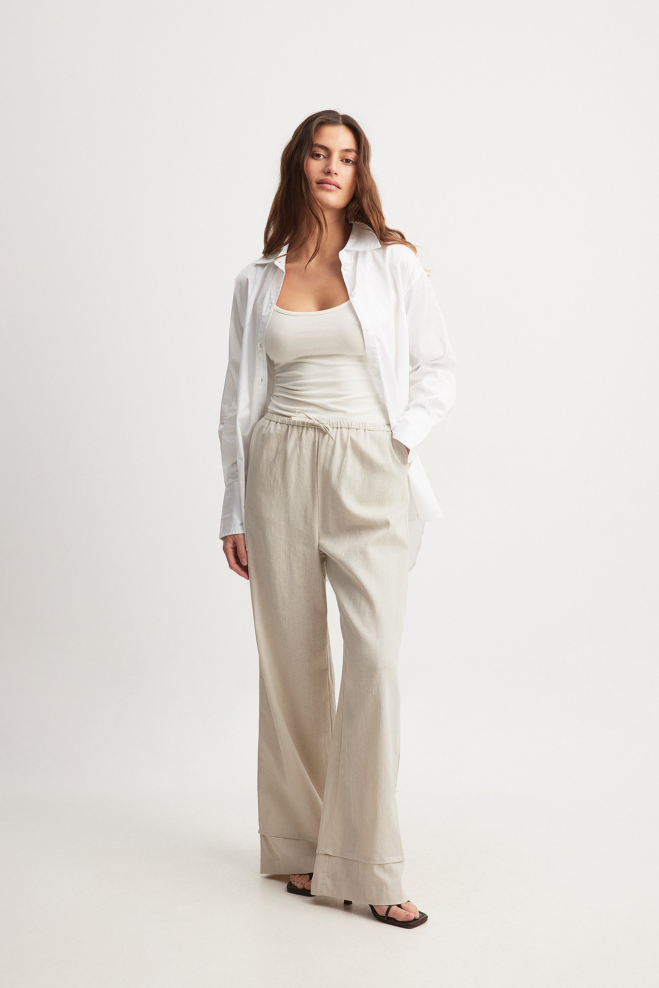 Fold Up Drawstring Linen Trousers