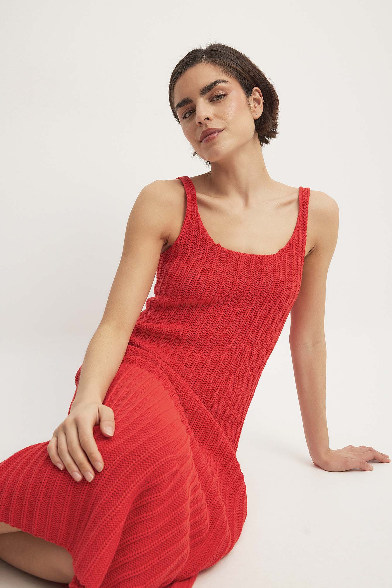 Red Knitted Midi Dress
