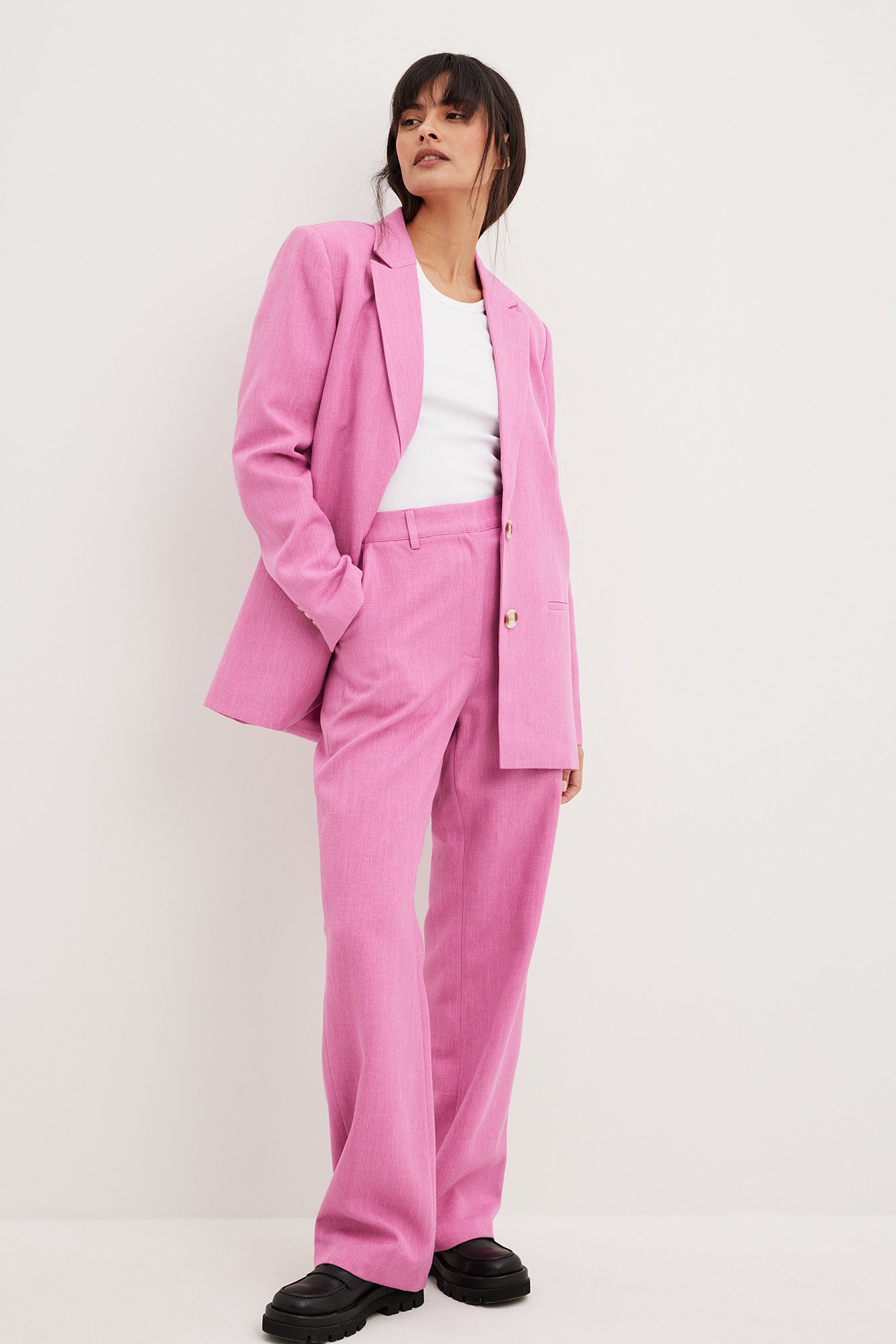 Pink Melange Straight Suit Pants