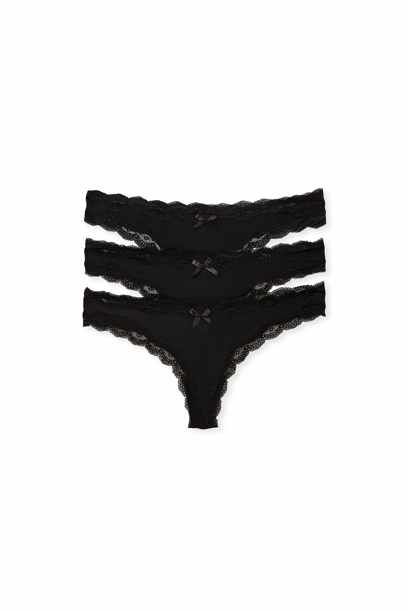 Black Micro Lace Edge String 3-pack
