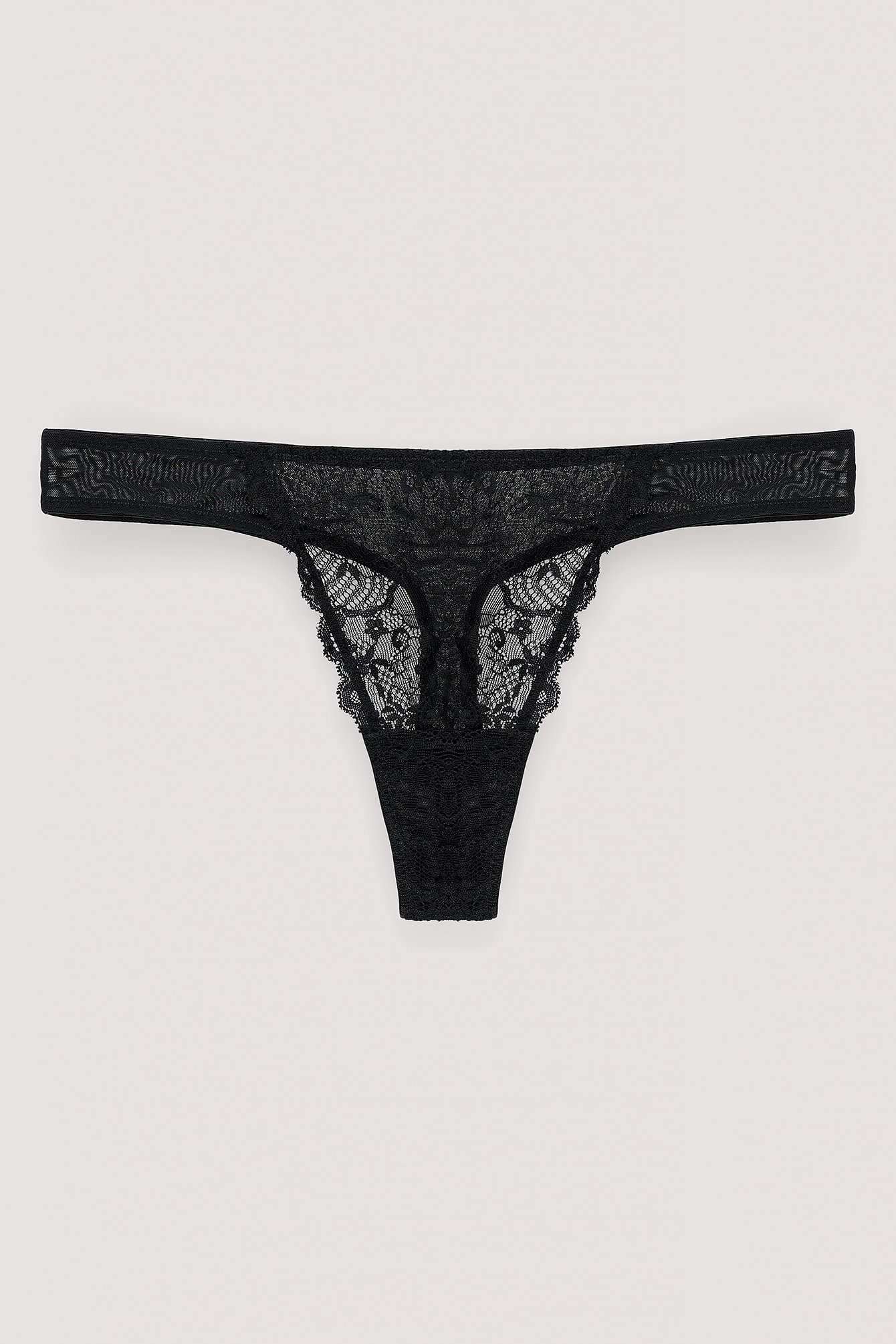 Black Mid Rise Classic Lace Thong