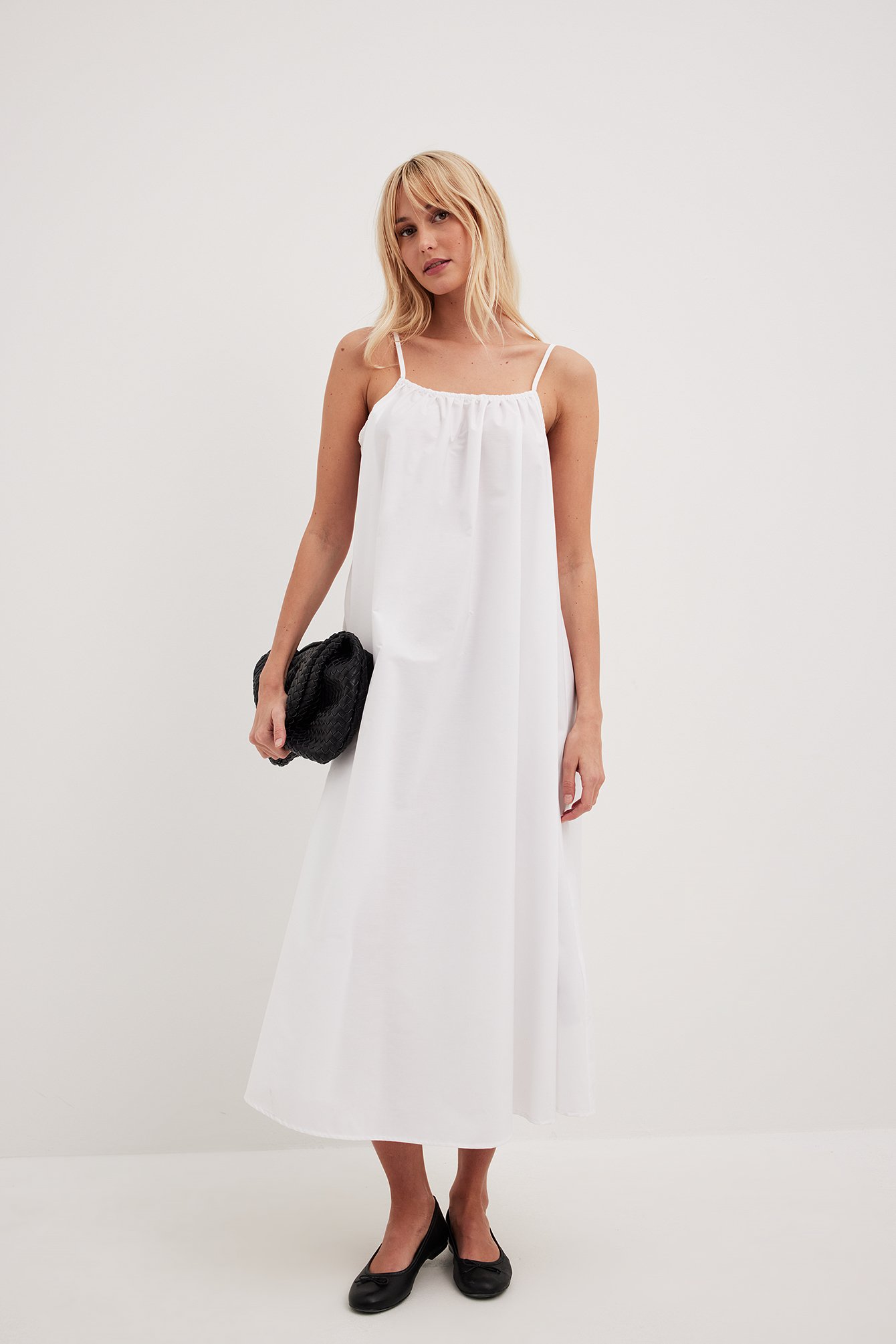 White Flowy Cotton Midi Dress