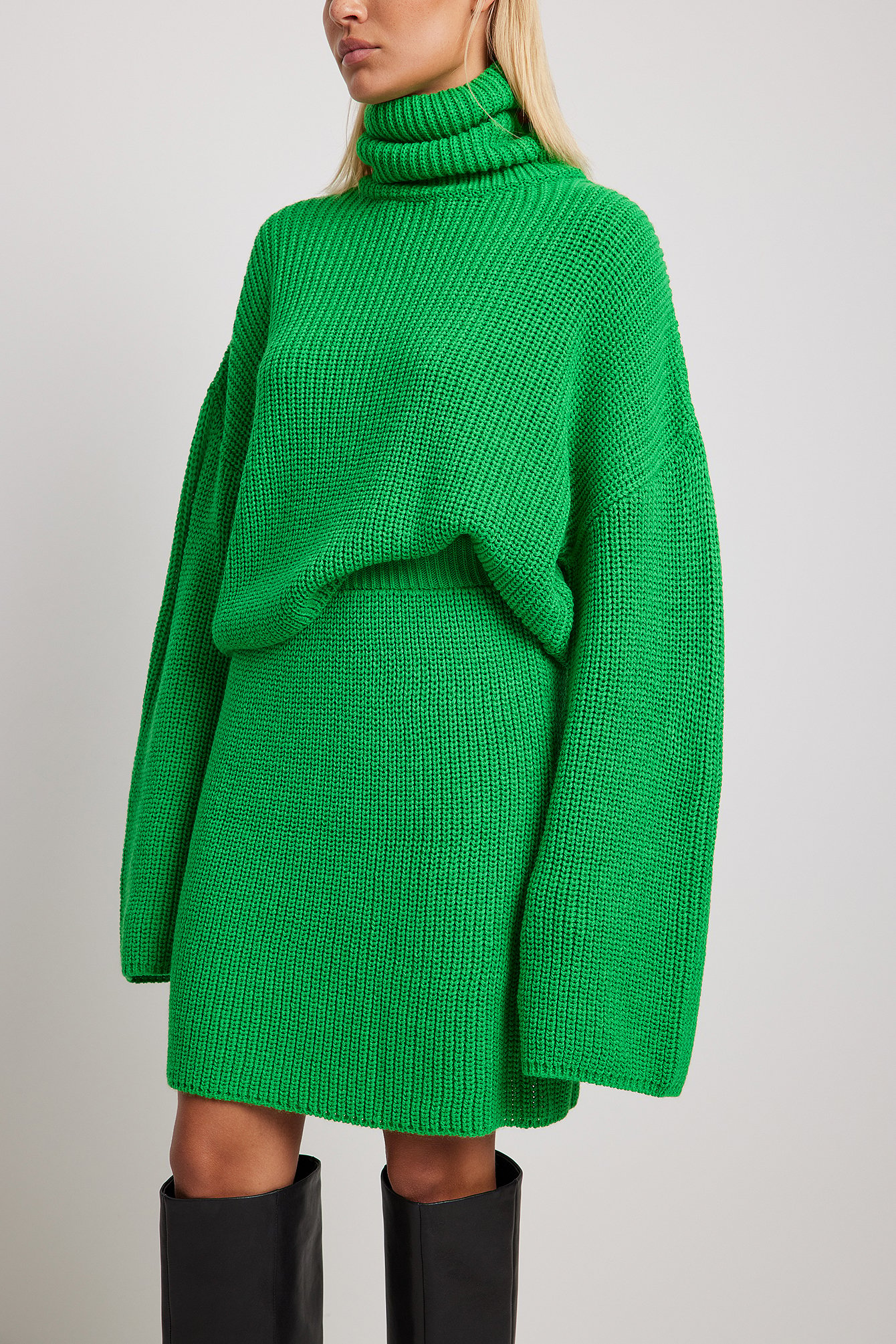 Green Rib Knitted Mini Skirt