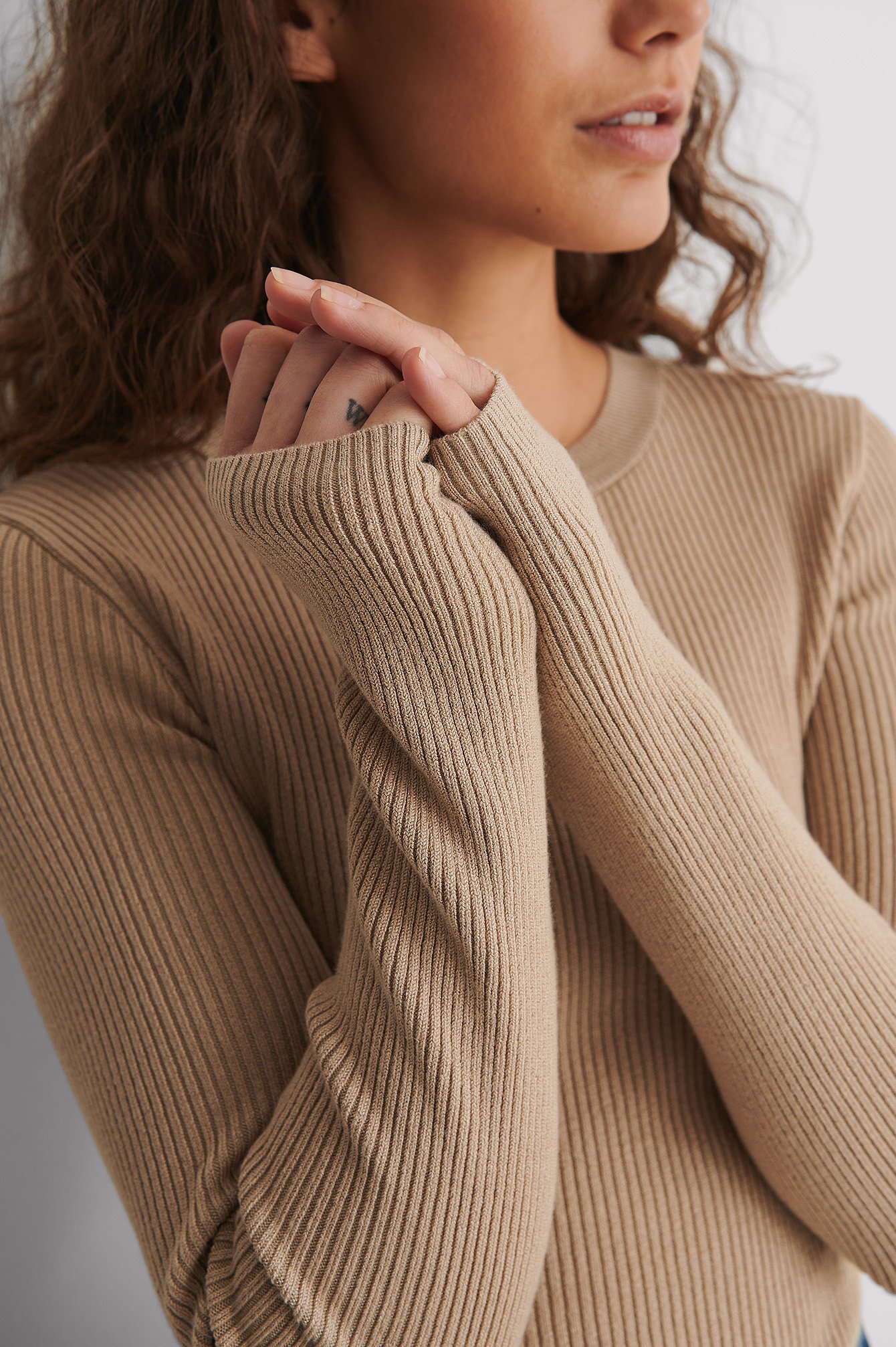 Ribbed Knitted Round Neck Sweater