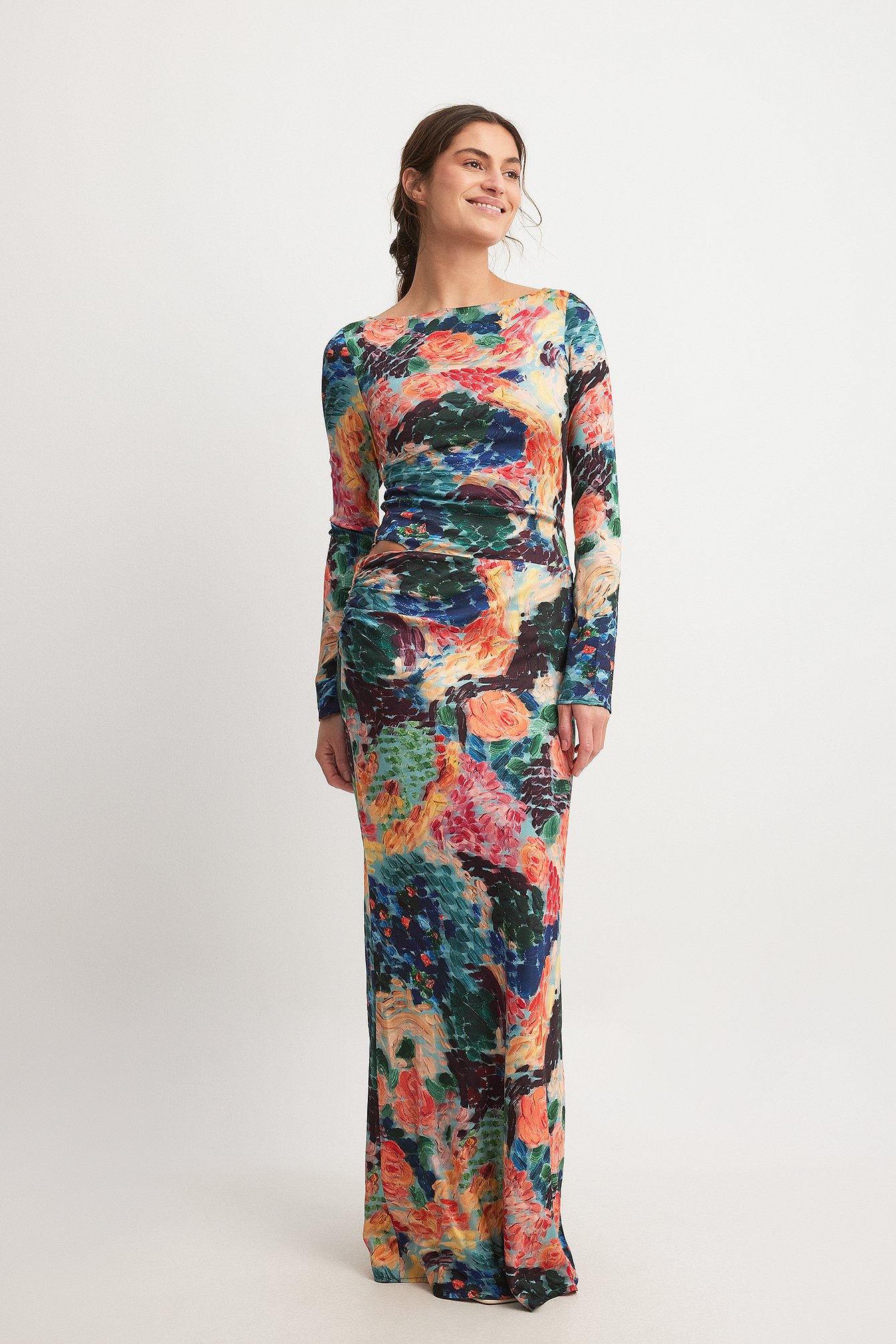 Multicolor Water Lily Print Viscose Dress
