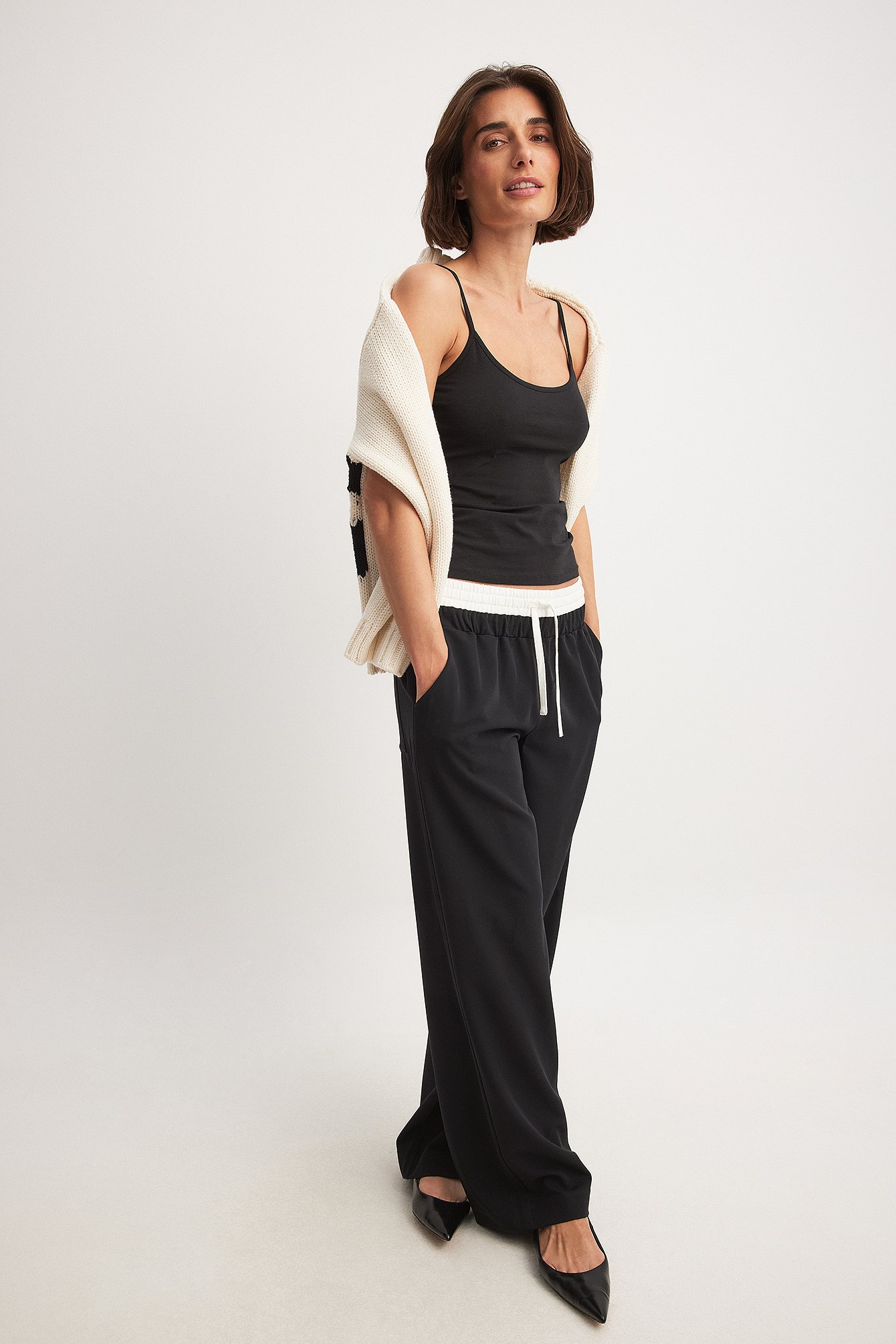 Woven Drawstring Detail Straight Trousers